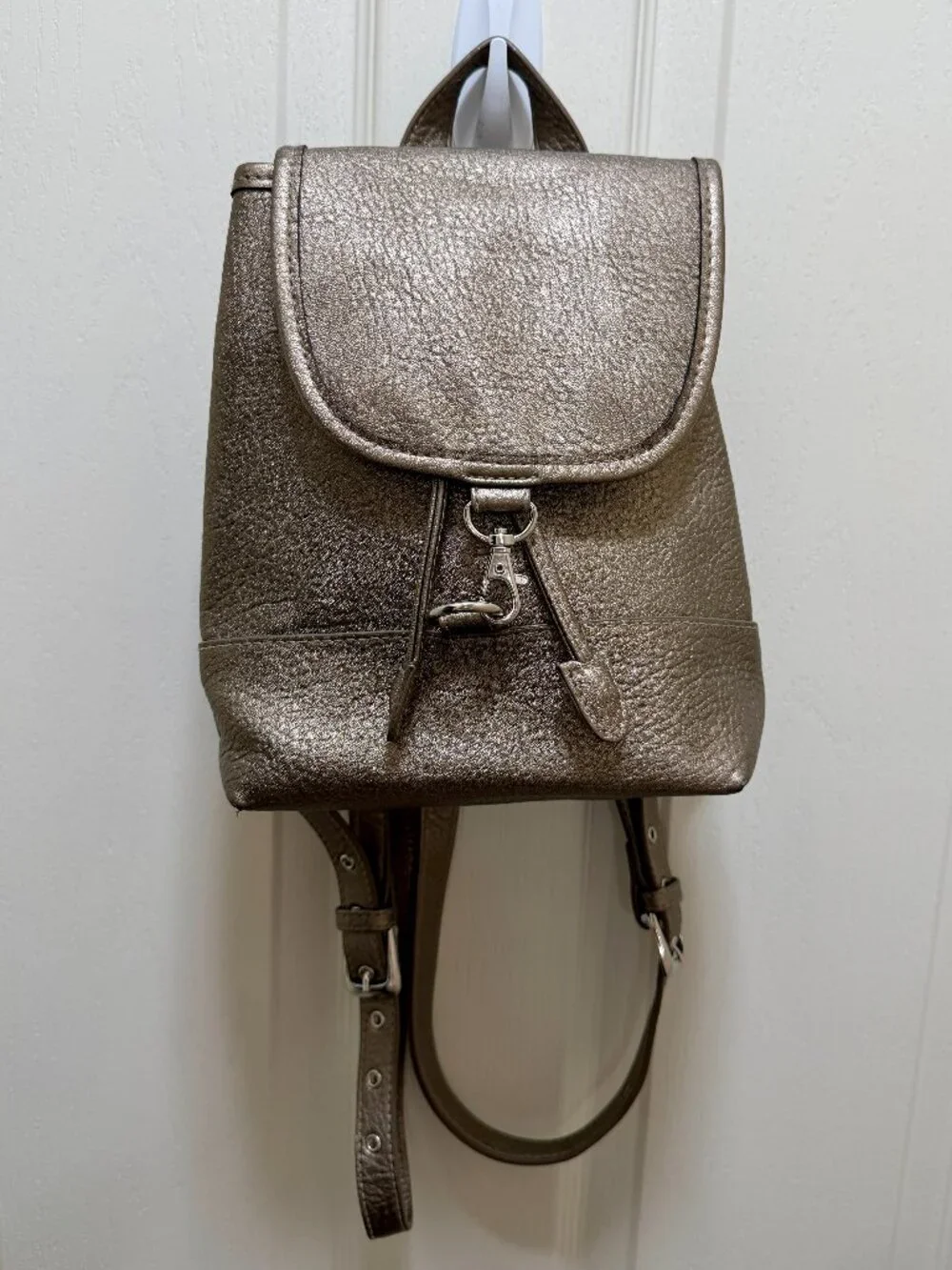Free People Josie Mini Vegan Faux Leather Backpack Metallic Gun Metal Gold